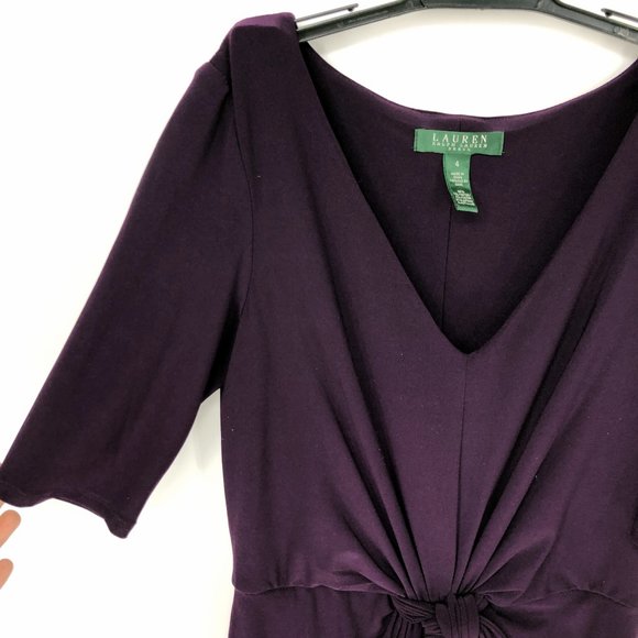 Lauren Ralph Lauren Purple Bow Front Sheath Dress - Picture 4 of 7